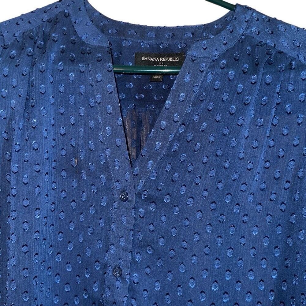 Banana Republic Navy Dotted Sheer Classic Fit Button Front Blouse Ladies XS